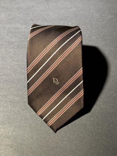 Vintage Christian Dior Men’s Silk Blend Brown Striped Tie NWT