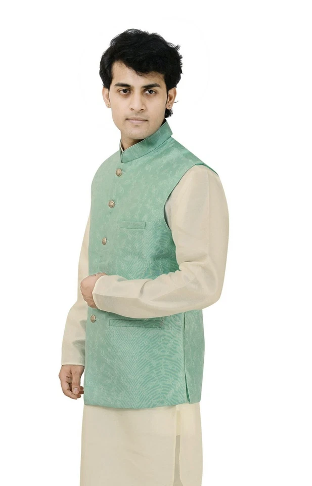 Men Indian Pakistani Koti Pastel Floral Wedding Theme Waistcoat Jacket Only 1045 - Image 3 of 4