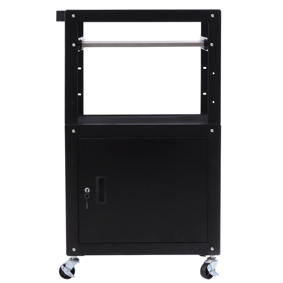 Steel Large AV Cart with Extra Storage Adjustable Height Cart w/ Locking Cabinet - Image 2 of 4