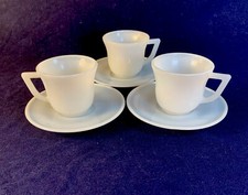 3 Cup  Saucer Sets Vintage Child's Tea Set White Milk Glass Hazel Atlas