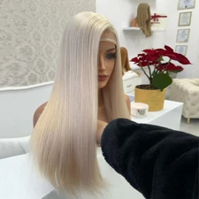 Platinum blonde Heat Resistant Hair Glue Less Lace Front Wig Long Straight