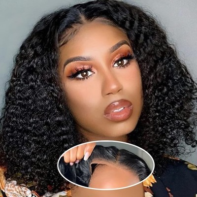 ISWEET HD Glueless Wigs Human Hair Pre Plucked Pre Cut Bob 4x4, 10 Inch 1B