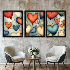 Heart Balloon Wall Art Colourful Hearts Set of 3 Prints Romantic Bedroom Decor  
