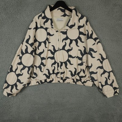 Urban Outfitters Jacket Womens XL Cream Olivia Sun Printed Fleece Full Zip Boho