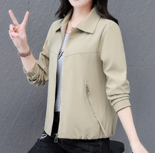 Women's Trench Coat Zip UP baseball jacket Spring Fall Casual Short Outerwear
