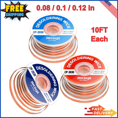 3pcs Solder Wick Braid with Flux, Upgrade Desoldering Wick 0.08/0.1/0.12in, 10ft