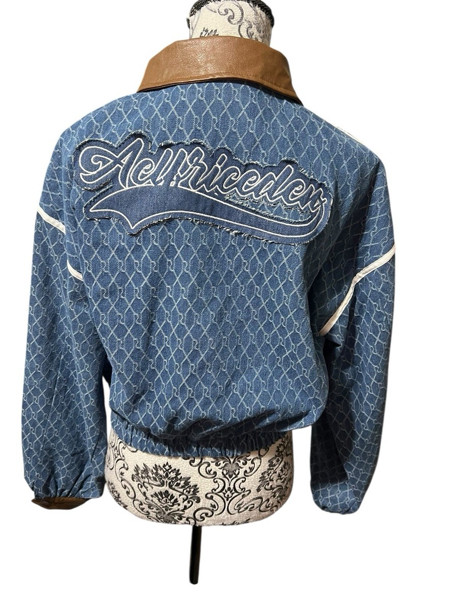 Aelfric Eden Vintage Denim With Faux Leather Zip Up Cropped Jacket