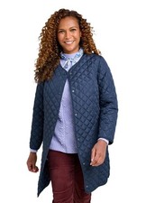 Ladies Longline Lightly Quilted Collarless Jacket with Popper Fastenings and