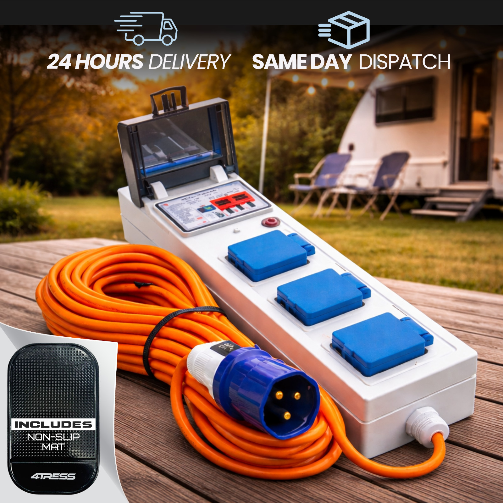 Streetwize 240V 3 Way Caravan Camping Mains Hook Up Extension Lead 15M C486 +M