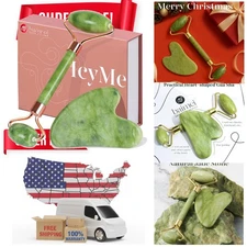 Elegant Jade Roller & Gua Sha Combo for Skin Firming & Redness Relief - Green