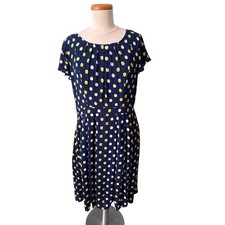 Talbots Womens Flare Dress Size 10 Blue Polka Dot Flutter Sleeve Knee Length Fit