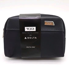 Tumi Delta One Airline Travel Makeup Bag First Class Cosmetic Amenity Pouch Blue