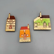 Wood Praha Refrigerator Magnets Set of 3 House Shape Prague Travel Souvenirs