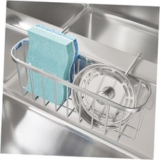 Silver Sponge Holder for Kitchen Sink - Movable Caddy with Compact Silver