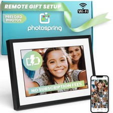 PhotoSpring w/Battery, 10in WiFi Digital Frame, No Subscription, Email App We...
