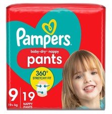 Pampers Baby-Dry Pants Nappy Size 9 19kg+ Disposable Pull-On Giant Extra 19 Pack 0.63 per nappy