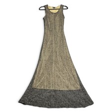Vintage La Fête Long Sleeveless Dress with Textured Mesh Overlay 3XL