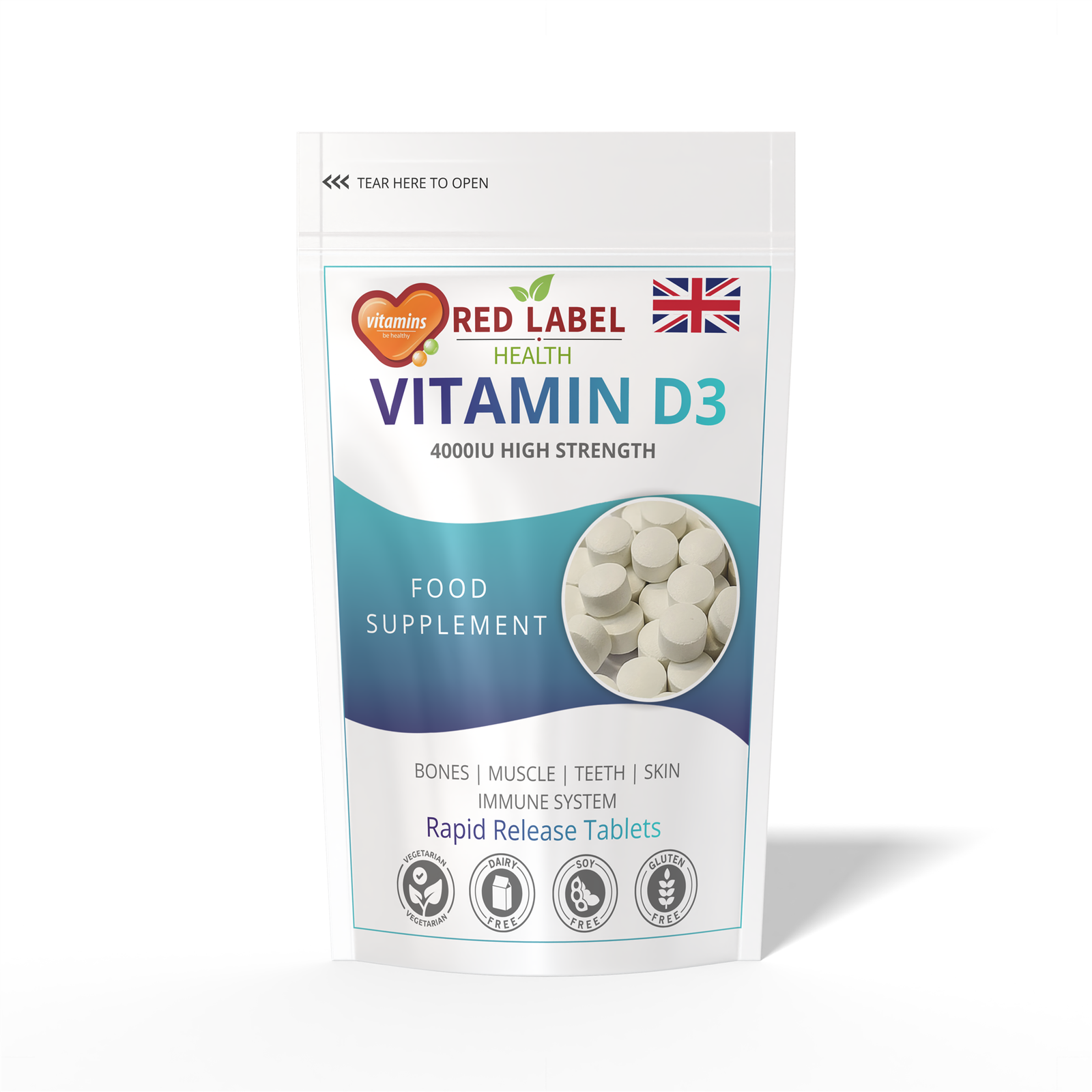 Vitamin D3 4000IU 120 High Strength Tablets for Immune Support, Bones, Skin
