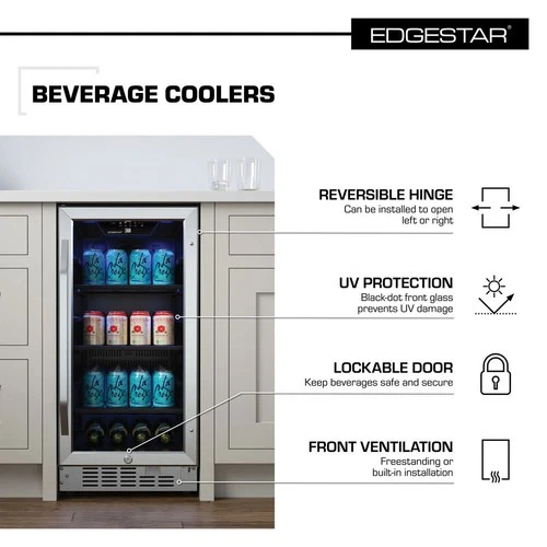 EdgeStar CBR902SG 15"W 80 Can Built-In Beverage Cooler - Stainless Steel - Picture 2 of 12