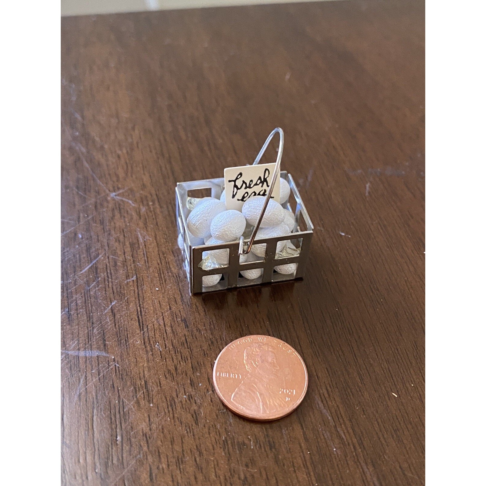 Vintage Artisan Miniature Dollhouse Adorable Fresh Eggs In Basket