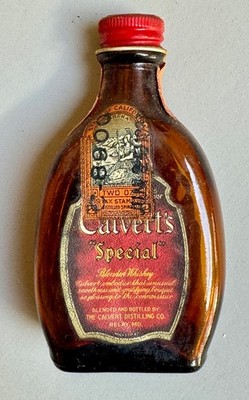1930s Calvert's Special Whiskey Empty Miniature Glass Bottle 1930's