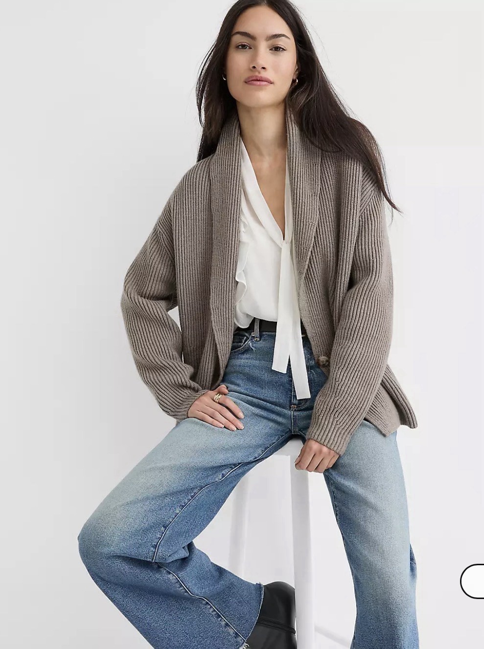 NWT Ann Taylor Loft Women’s SzXXS /P Ribbed Double Breasted Cardigan Milky Brown