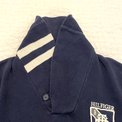Vintage Tommy Hilfiger Sweater Mens Large Navy Classic Cowl Chunky Crest Preppy - Picture 6 of 12