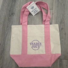 NEW SOLD OUT TRADER JOE'S MINI CANVAS TOTE BAG  PASTEL  PINK