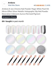 Artdone 8 Jars Chrome Nail Powder Magic White Pearl Kit