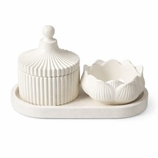 Luxury Decorative Candle Holder Set Tray Jar Lid Stone Style Home Decor