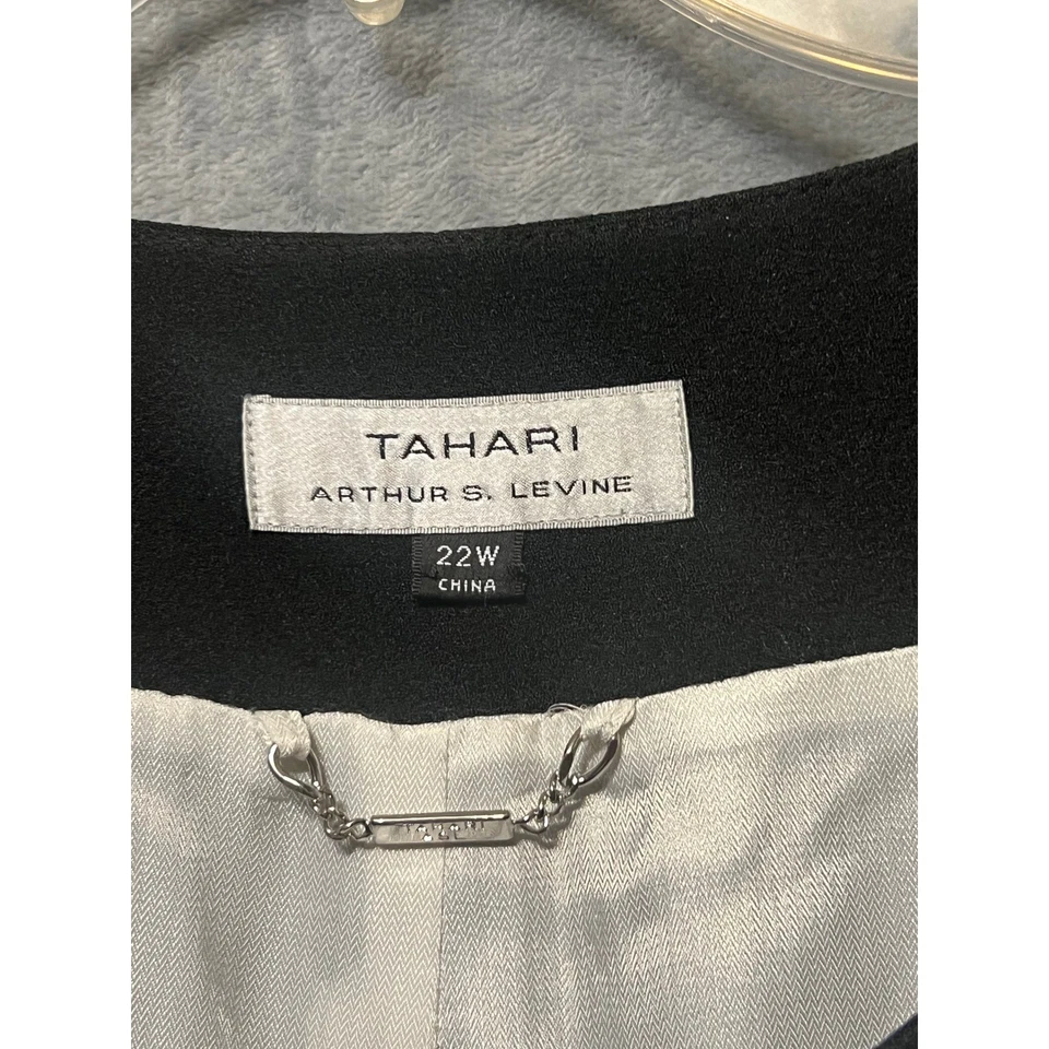 Tahari 22W Black Skirt Suit Set Jacket & Skirt Trim Detail Plus Size Career Wear - Image 4 of 4