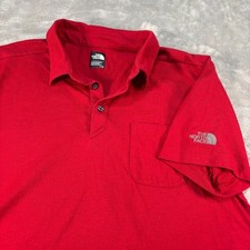North Face Mens Polo Shirt Medium Large Red Cotton Blend Pocket Hiking Golf Logo