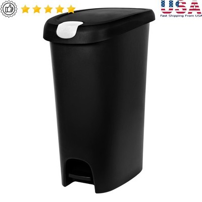 Slim Step Trash Can W/ Locking Lid 12 Gallon Hands-Free Kitchen Garbage Bin New