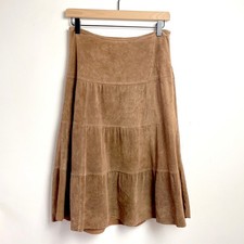 Vintage Y2K Tiered Prairie Suede Midi Skirt Sz 2 Boho Western Coastal Cowgirl