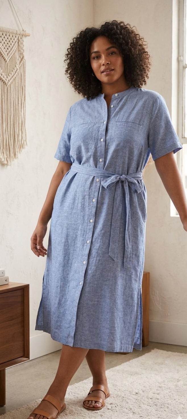 Banana Republic Linen Blend Button Up Utility Shirt Dress Size 2X Blue Capsule
