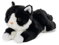 KATZE liegend schwarz/weiß Plüschtier Stofftier Kuscheltier Plüsch L=30cm NEU