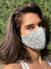 FACE MASK-Cotton/Linen-BREATHABLE-BLUE Flowers-Washable-Adult-Adjustable Straps