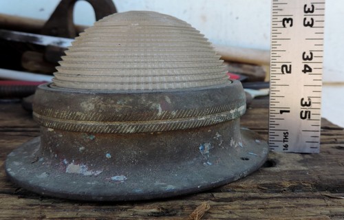 Antique Marine Holophane Glass Prismatic Domed Light Bronze Base - Picture 5 of 5
