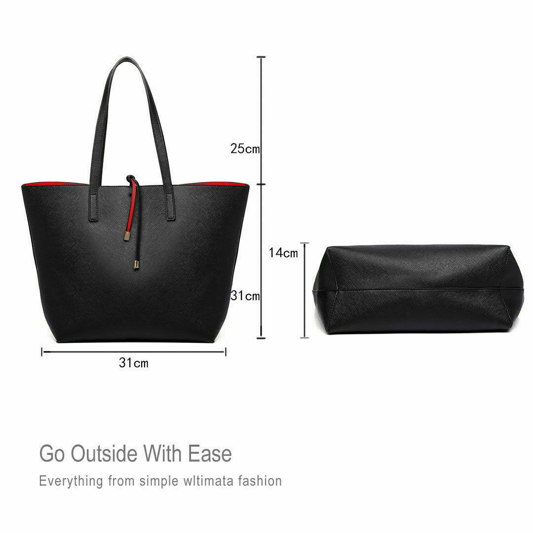 Ladies Designer PU Leather Handbag Reversible Contrast Tote Shoulder