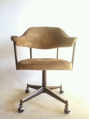Vintage MidCentury Danish Modern Chair Office Brass Swivel Faux Leather  Baughman