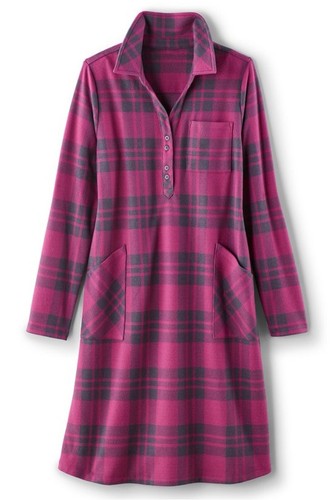 Soft Surroundings 2X Paramount Plaid Shirt Dress Fleece Red Violet Plaid