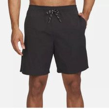NEW Lands' End Mens M Black Swim Shorts With UPF 50 Quick Dry Built-In Boxer