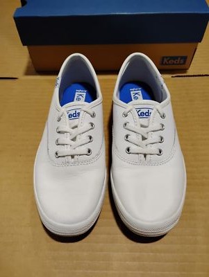 Keds Women's Champion Lace Up Sneaker, White Leather, Medium