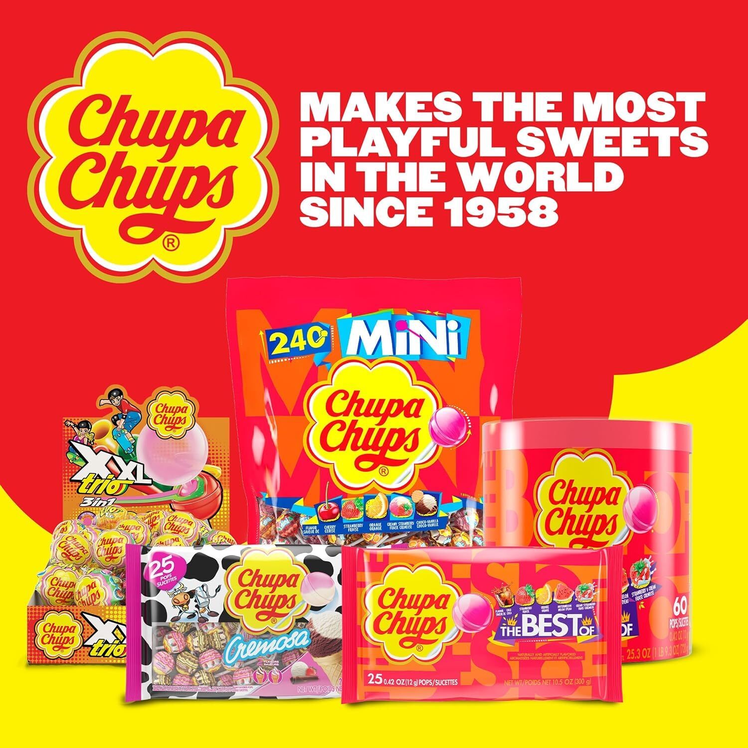 Chupa Chups ‘Best Of’ Lollipop Assortment 5 Flavors Individually Wrapped Cand...