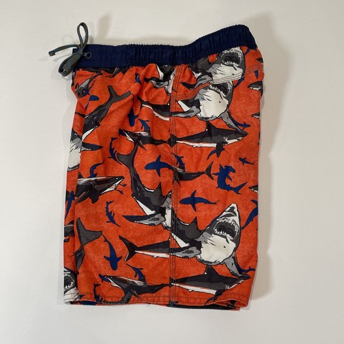 LL Bean Boys Size 8 Swim Trunks Shorts Sharks Orange Lined - Picture 6 of 9