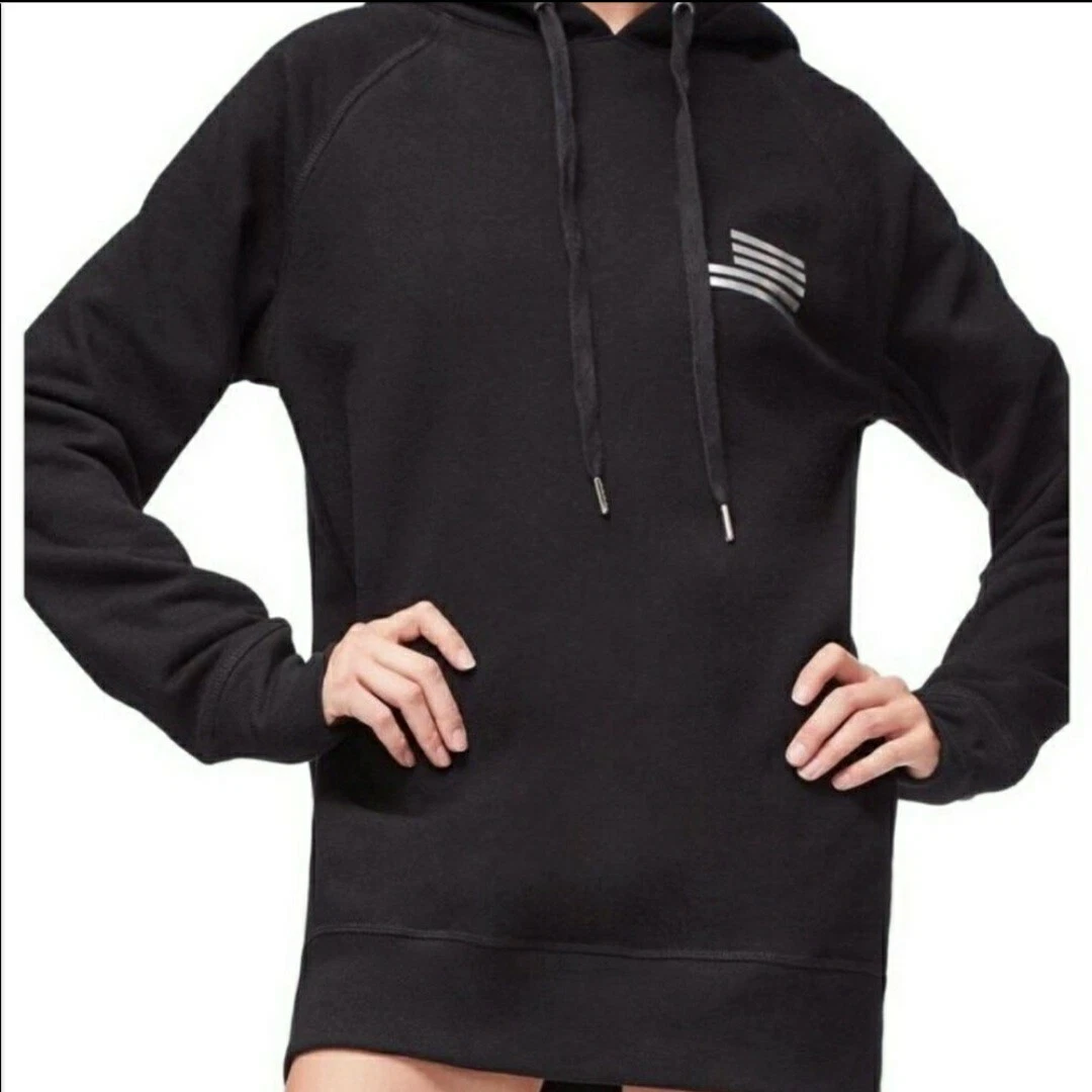 Good American Goodies Icon Hoodie Black Silver Graphic Size 0 0