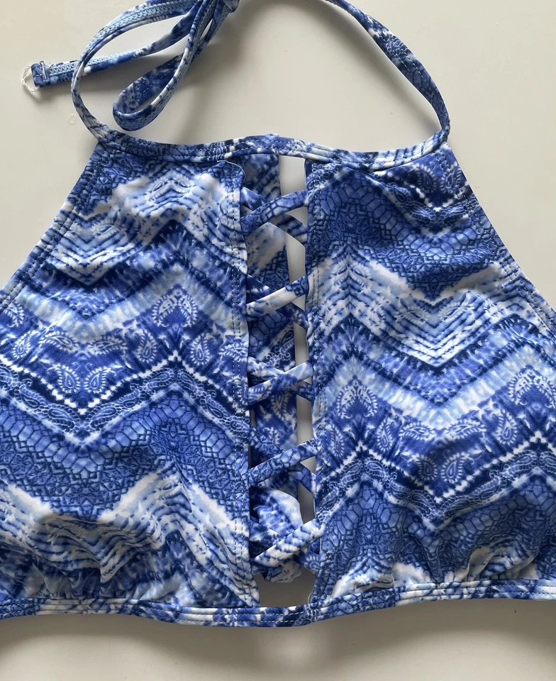 OP Juniors Niñas Azul Blanco Halter Tankini Top de Natación Sujetador Acolchado Talla Grande 11-13 Foto 2 de 4