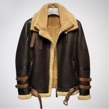 Men’s Shearling Aviator B3 Bomber Jacket Real Sheepskin RAF Style Leather Coat