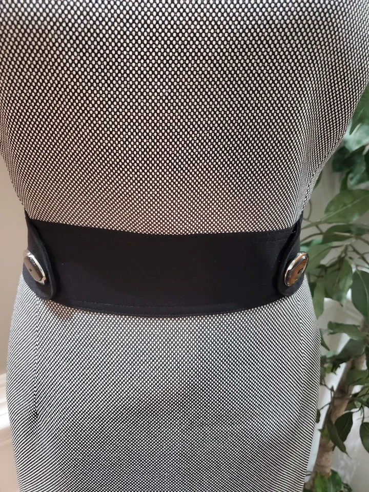 Vestido para mujer Tahari gris poliéster cuello redondo sin mangas hasta la rodilla talla 10 Foto 3 de 4