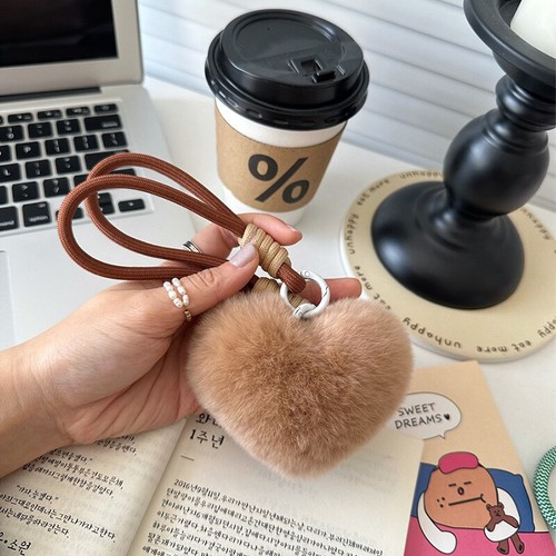 Plush Love Heart Shape PomPom Keychains Braided Bags Pendant Lanyard Keyrings - Picture 21 of 27
